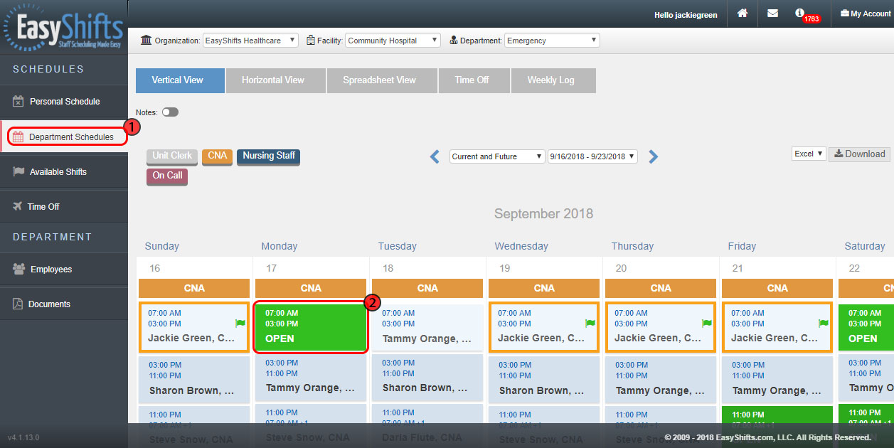 EasyShifts Online Help Pick Up Open Shifts